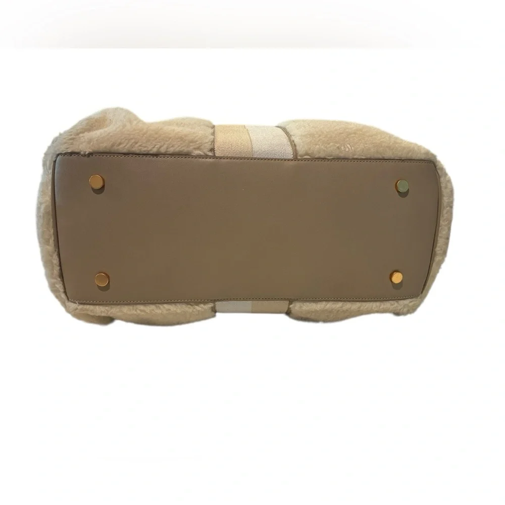 Kate Spade Everything Racing Stripe Faux Shearling Large Tote EUC - Picture 5 of 16